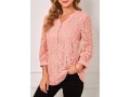 Pink Lace Stitching Split Neck Blouse