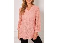 Pink Lace Stitching Split Neck Blouse