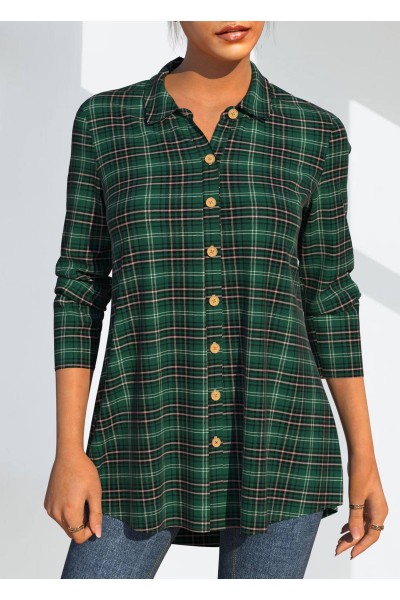 Plaid Green Patricks Day Button Up Blouse