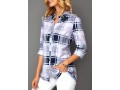 Plaid Print Button Front Turndown Collar Blouse