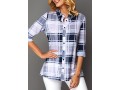 Plaid Print Button Front Turndown Collar Blouse