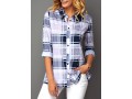 Plaid Print Button Front Turndown Collar Blouse