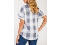 Plaid Split Neck White Short Sleeve Blouse