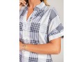 Plaid Split Neck White Short Sleeve Blouse