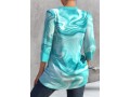 Printed Split Neck Cyan 3/4 Sleeve Blouse