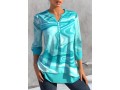 Printed Split Neck Cyan 3/4 Sleeve Blouse