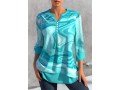 Printed Split Neck Cyan 3/4 Sleeve Blouse