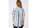 Rainbow Stripe Double Pocket Round Neck Blouse