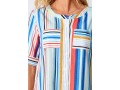 Rainbow Stripe Double Pocket Round Neck Blouse