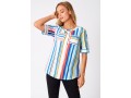 Rainbow Stripe Double Pocket Round Neck Blouse