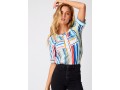 Rainbow Stripe Double Pocket Round Neck Blouse