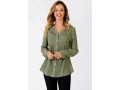 Sage Green Split Neck Lace Panel Blouse