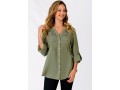 Sage Green Split Neck Lace Panel Blouse