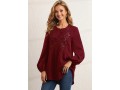 Sequin Crinkle Chest Wine Red Blouse