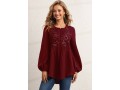 Sequin Crinkle Chest Wine Red Blouse