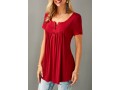 Short Sleeve Split Neck Red Curved Blouse