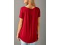 Short Sleeve Split Neck Red Curved Blouse