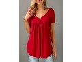 Short Sleeve Split Neck Red Curved Blouse