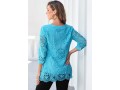 Sky Blue Split Neck 3/4 Sleeve Lace Blouse