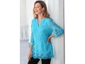 Sky Blue Split Neck 3/4 Sleeve Lace Blouse