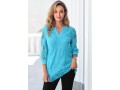 Sky Blue Split Neck 3/4 Sleeve Lace Blouse