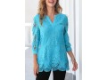 Sky Blue Split Neck 3/4 Sleeve Lace Blouse