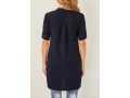 Split Neck Button Up Navy Blue Blouse