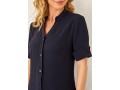 Split Neck Button Up Navy Blue Blouse