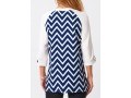 Split Neck Chevron Print Three Quarters Sleeve Blouse