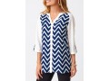 Split Neck Chevron Print Three Quarters Sleeve Blouse