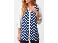 Split Neck Chevron Print Three Quarters Sleeve Blouse