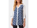 Split Neck Chevron Print Three Quarters Sleeve Blouse