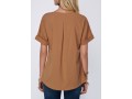 Split Neck Dark Khaki Short Sleeve Blouse