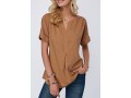 Split Neck Dark Khaki Short Sleeve Blouse