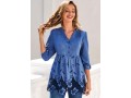 Split Neck Denim Blue Embroidered Blouse