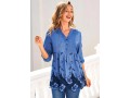 Split Neck Denim Blue Embroidered Blouse