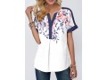 Split Neck Floral Print Contrast Piping Blouse