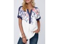 Split Neck Floral Print Contrast Piping Blouse