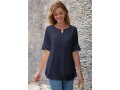 Split Neck Half Sleeve Lace Panel Blouse