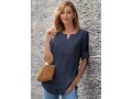 Split Neck Half Sleeve Lace Panel Blouse