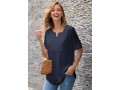 Split Neck Half Sleeve Lace Panel Blouse