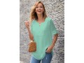 Split Neck Half Sleeve Lace Panel Blouse