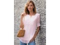 Split Neck Half Sleeve Lace Panel Blouse