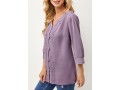 Split Neck Lace Stitching 3/4 Sleeve Blouse