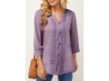 Split Neck Lace Stitching 3/4 Sleeve Blouse