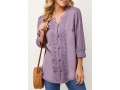 Split Neck Lace Stitching 3/4 Sleeve Blouse