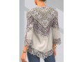 Split Neck Lace Stitching Leopard Light Khaki T Shirt