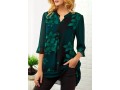 Split Neck Large Floral Print Button Detail Blouse