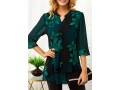 Split Neck Large Floral Print Button Detail Blouse