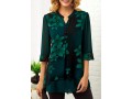 Split Neck Large Floral Print Button Detail Blouse